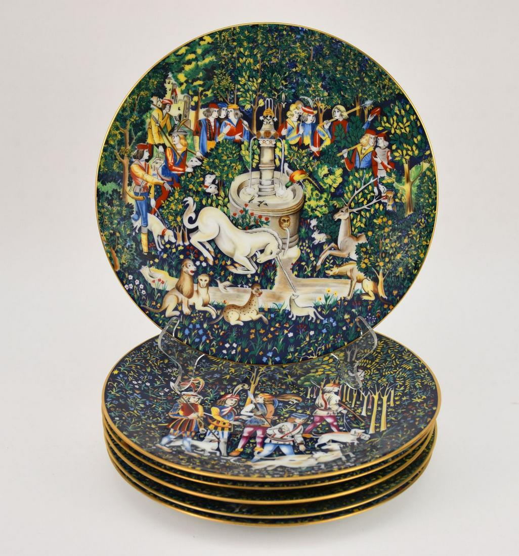 6 Plates, Depicting Different Medieval Scenes, Haviland Limoges,"La Chasse a la Licorne" 1974, 9 (1 of 13)