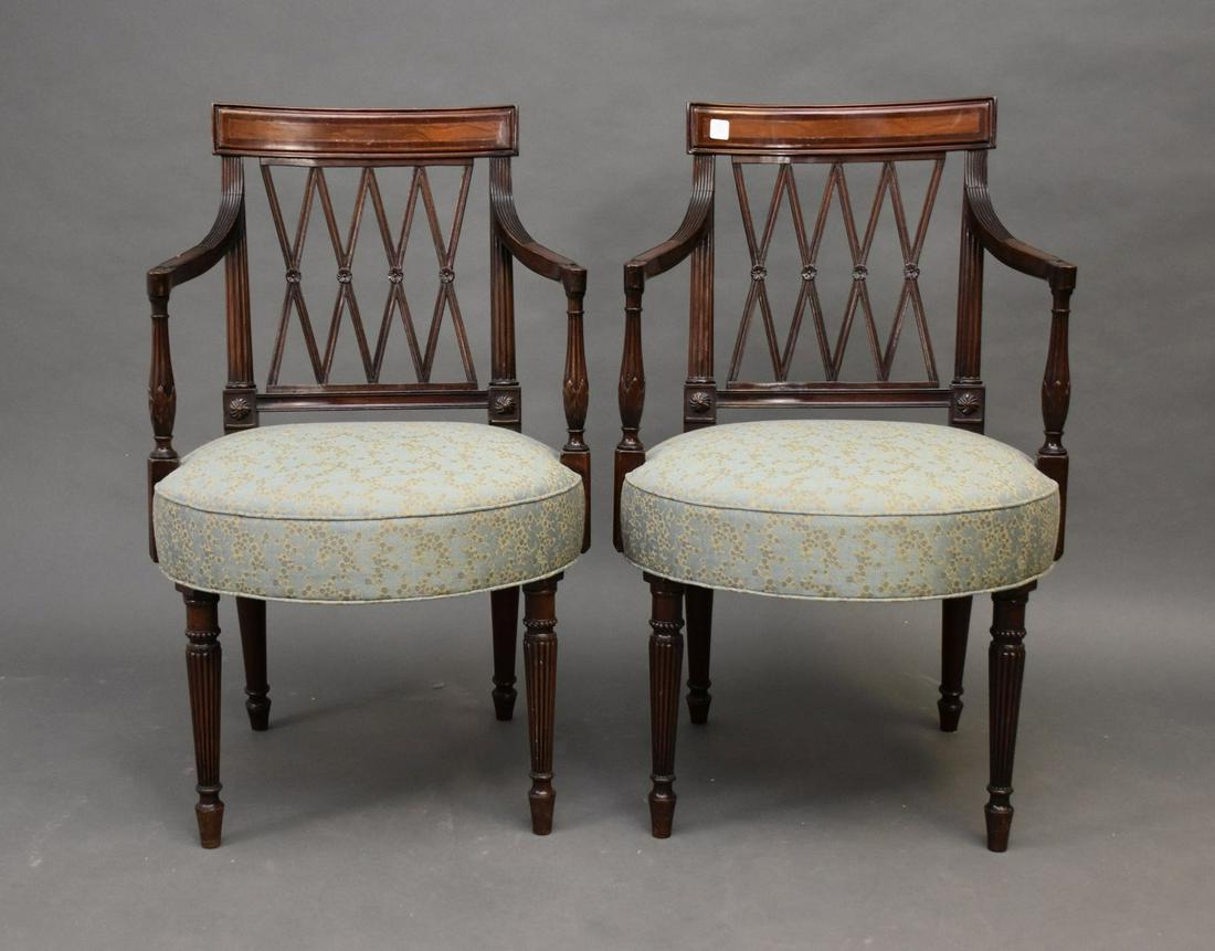 Pair Mahogany Arm Chairs with Upholstered Seats (1 of 3)