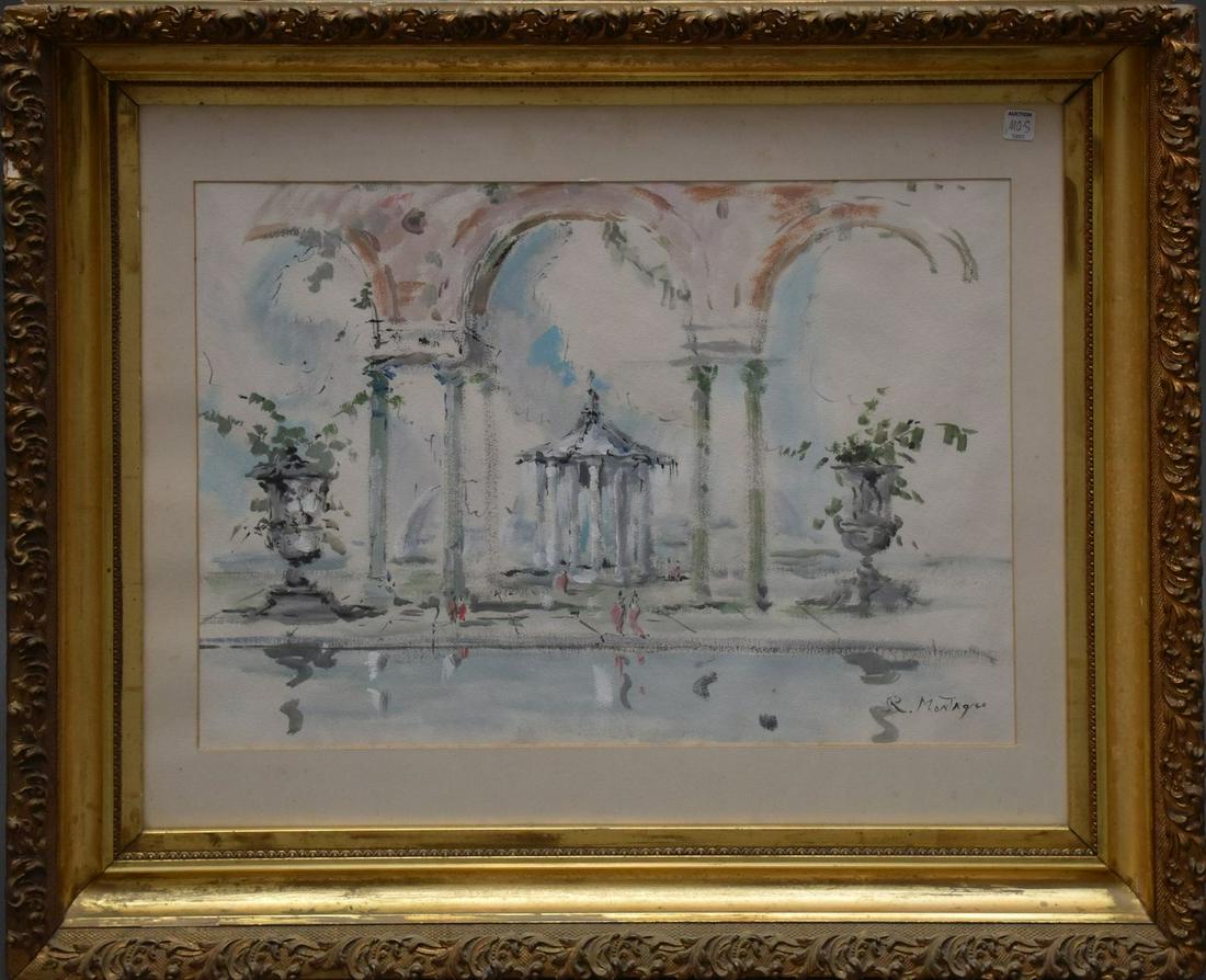 Roderic (O'Connor) Montagu (1907 - 2001) Watercolor, Park Scene, 26 x 19 inches, overall framed size (1 of 6)