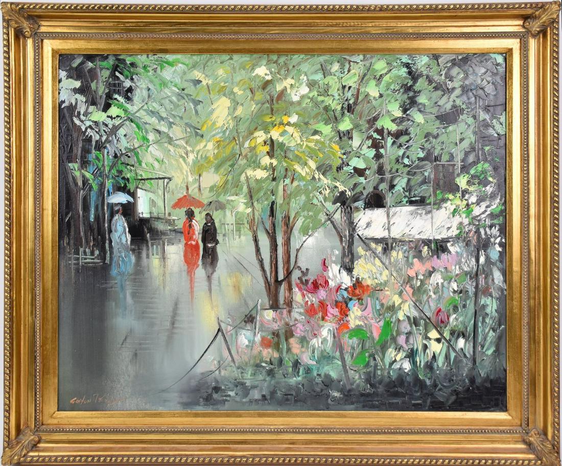 Gaston Petridis (American, 20th Century) Oil on Canvas, figures in wooded street scene, dated 1995. (1 of 5)