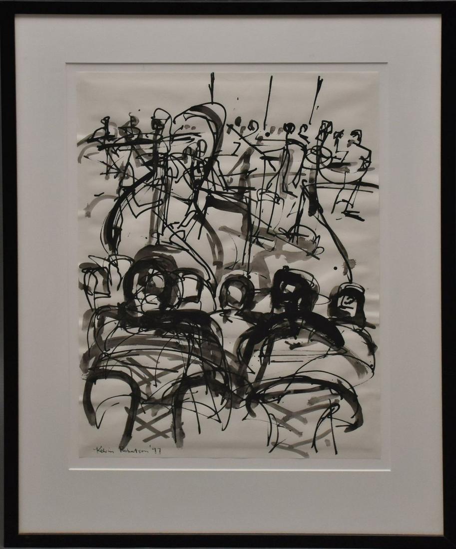 20th Century Ink Drawing by Australian artist Kelvin Robertson, Miami City Ballet, signed and dated: 20th Century Ink Drawing by Australian artist Kelvin Robertson, Miami City Ballet, signed and dated 1997. sheet size approx. 23-1/2 x 16-1/2 inches