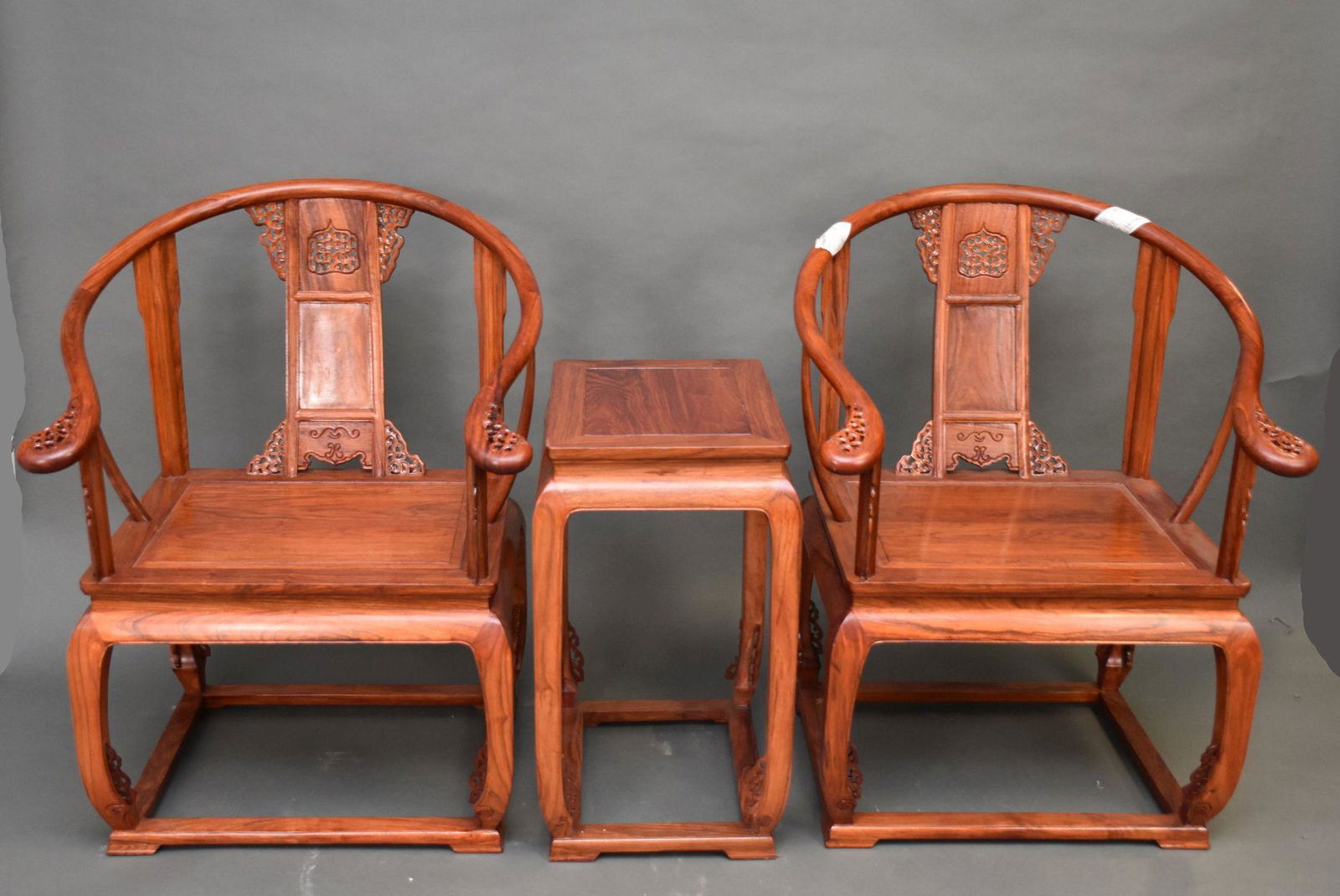 3pc. Chinese Carved Wood Set, 2 Chairs (39"h x 29"w x 26"d) and Table (28"h x 20"w x 16"d) (1 of 4)