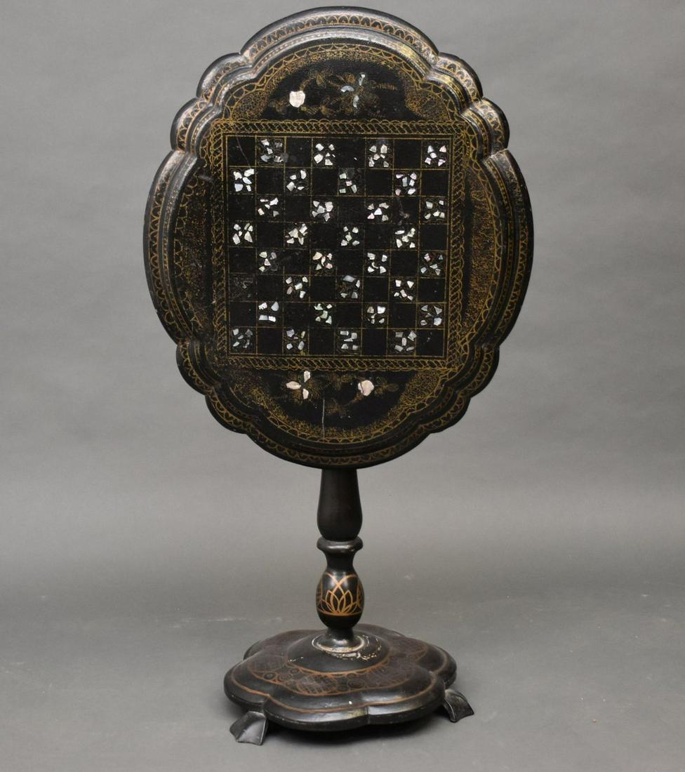 Paper Mache Tilt Top Game Table, 42"h x (top 22" x 32") (roughage where connects) (1 of 6)