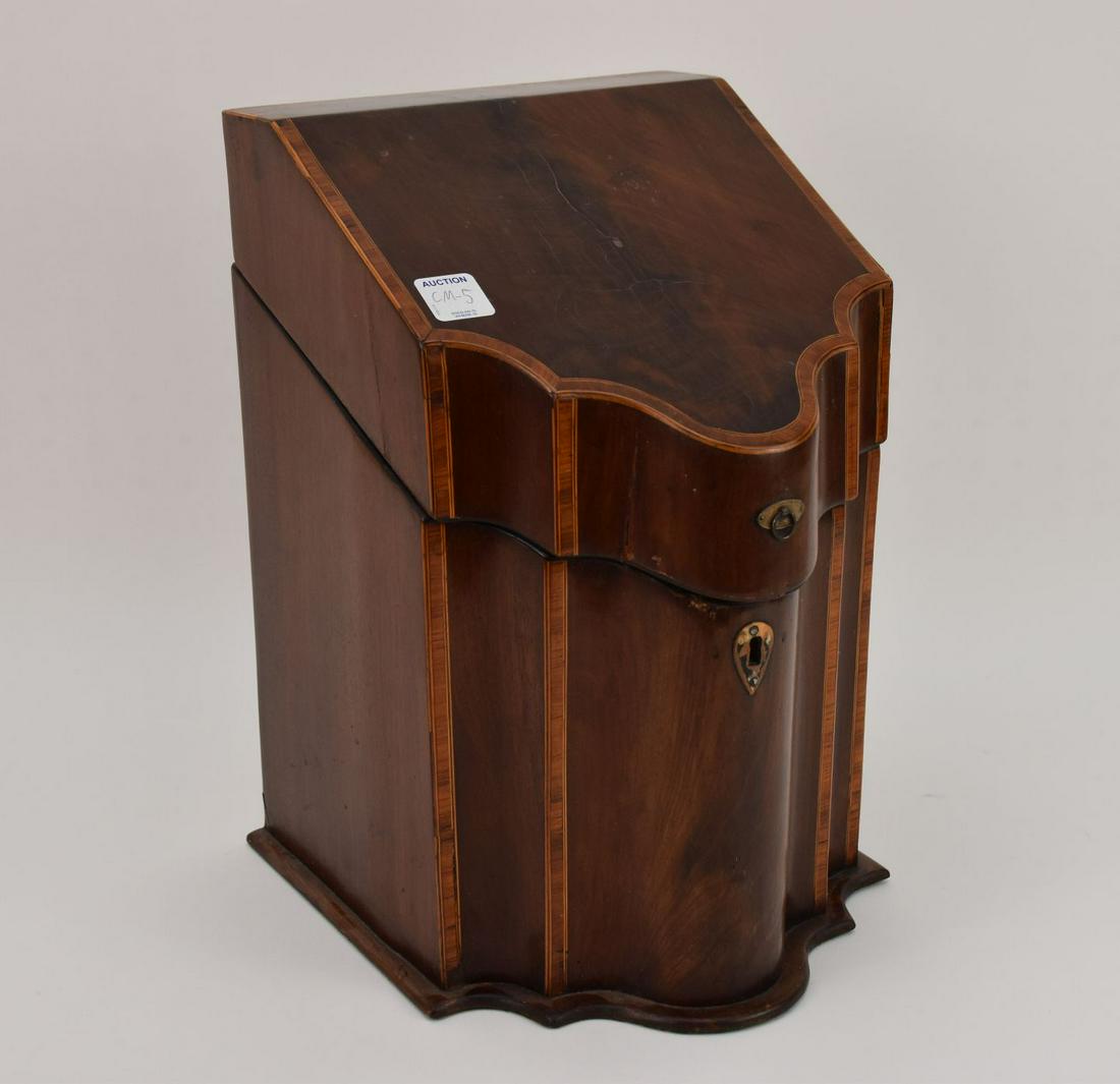 Antique Inlaid Mahogany Serpentine Form Knife Box - English. Late 18th - Early 19th Century. Hinged (1 of 8)