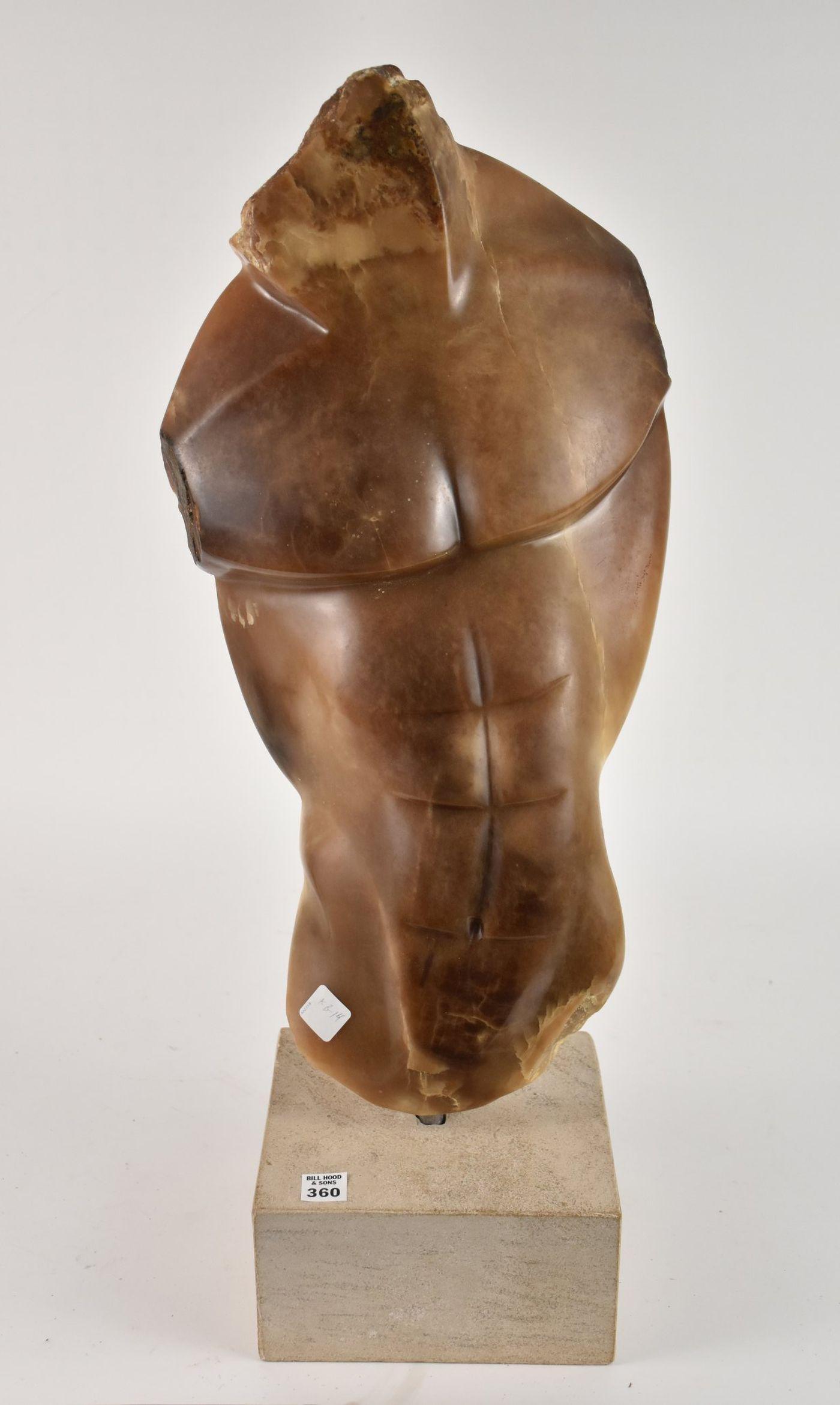 Bryan Ross Alabaster Sculpture of Male Torso - American, 20th century. Amber colored alabaster. (1 of 7)