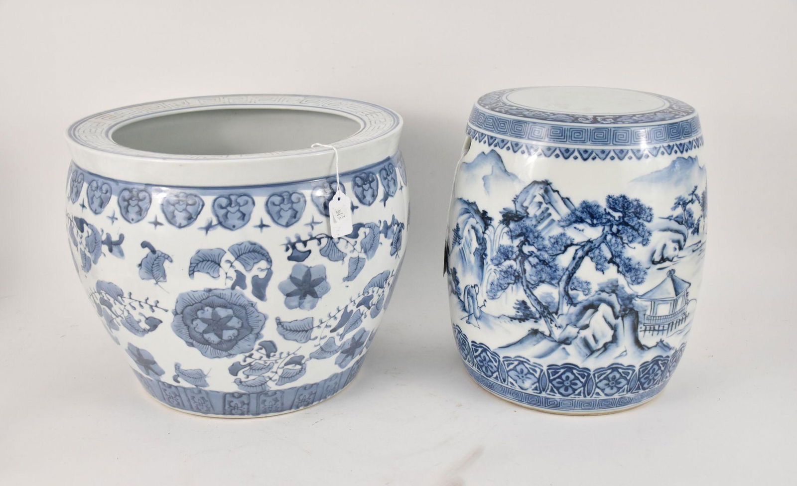 Chinese Blue & White Porcelain Jardinière & Miniature Stool - A blue and white jardiniere, H. 12” X (1 of 5)