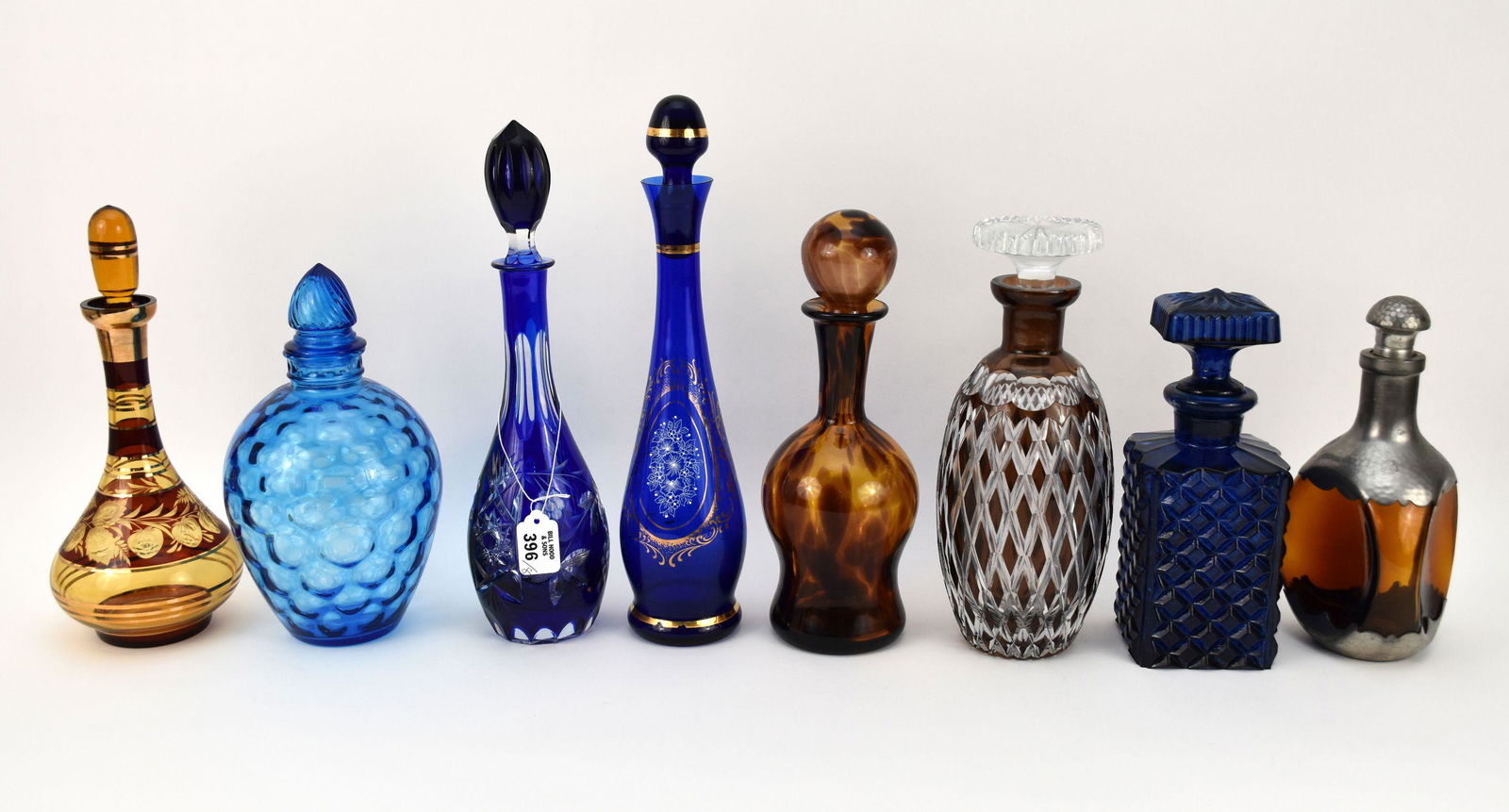 8 Glass Crystal Decanter. Bohemian cut blue glass, Royal Holland pewter. Blue Rectangular Diamond (1 of 7)