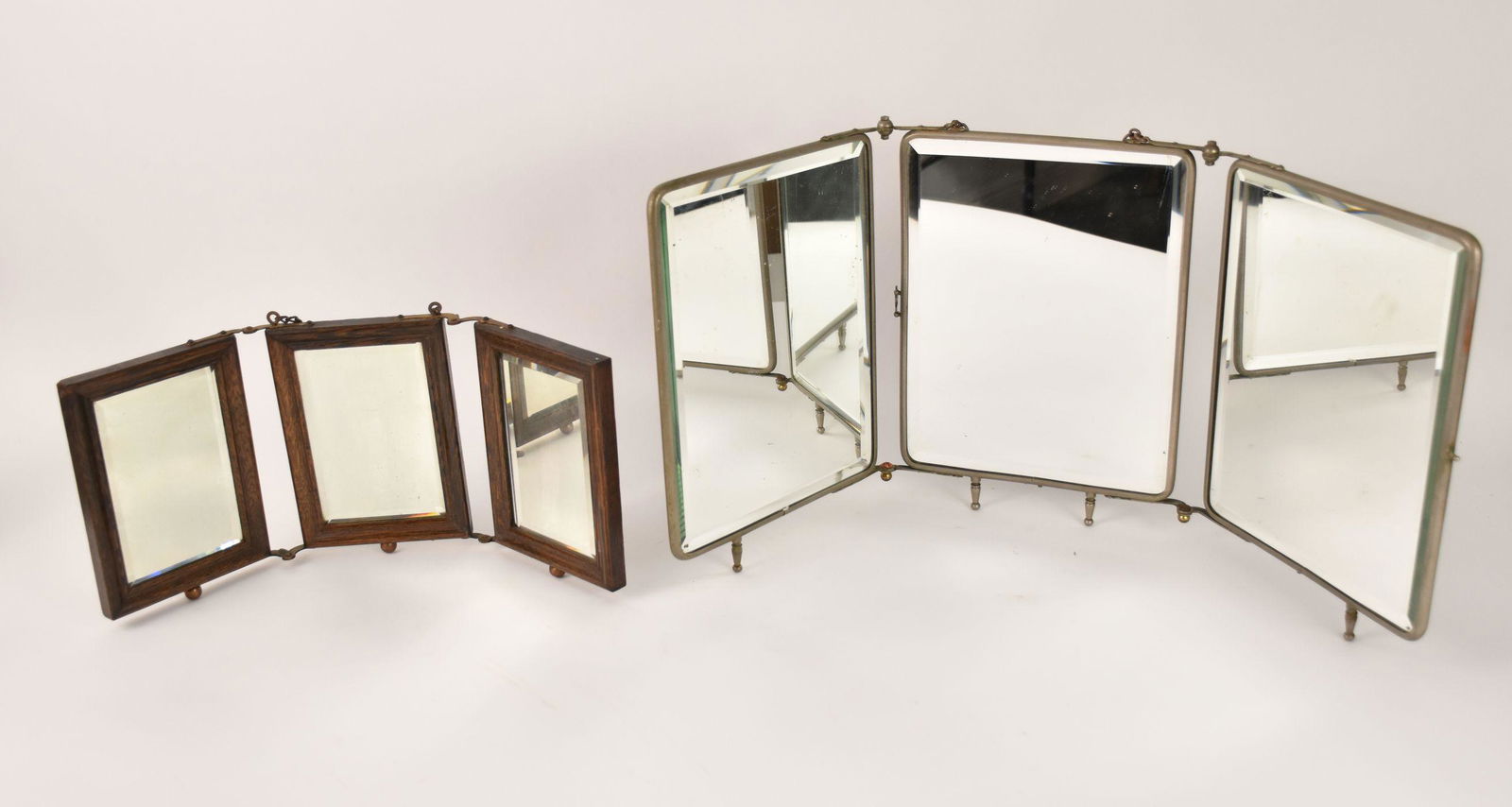 Pair Vintage Shaving Barber Folding Wall/Standing Mirrors, Oak (7 1/2"h x 16 1/2"w unfolded)  AND (1 of 6)