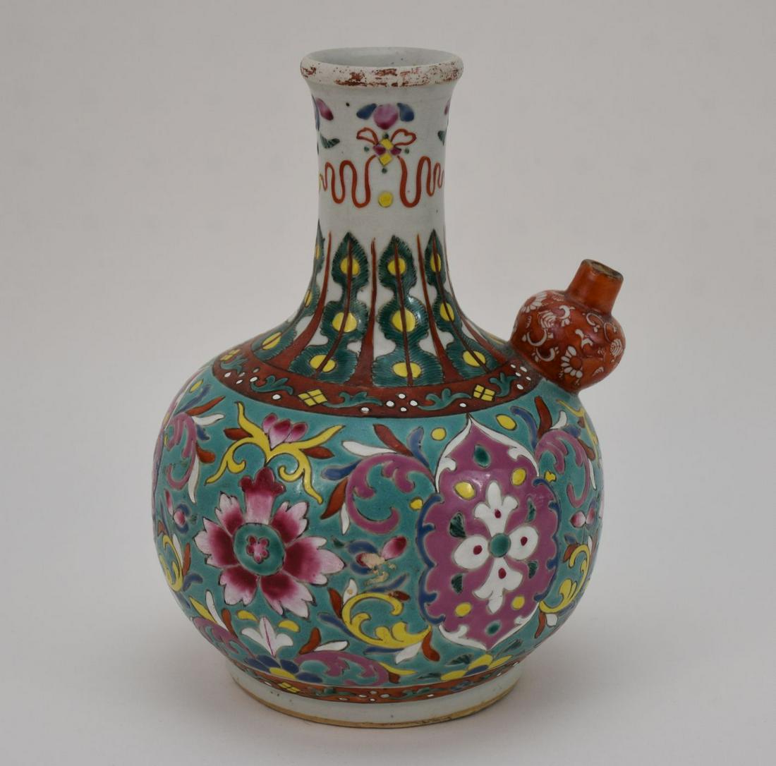 Chinese Famille Rose Enamel Porcelain Kendi Vessel - A Chinese globular spouted pouring vessel (1 of 9)