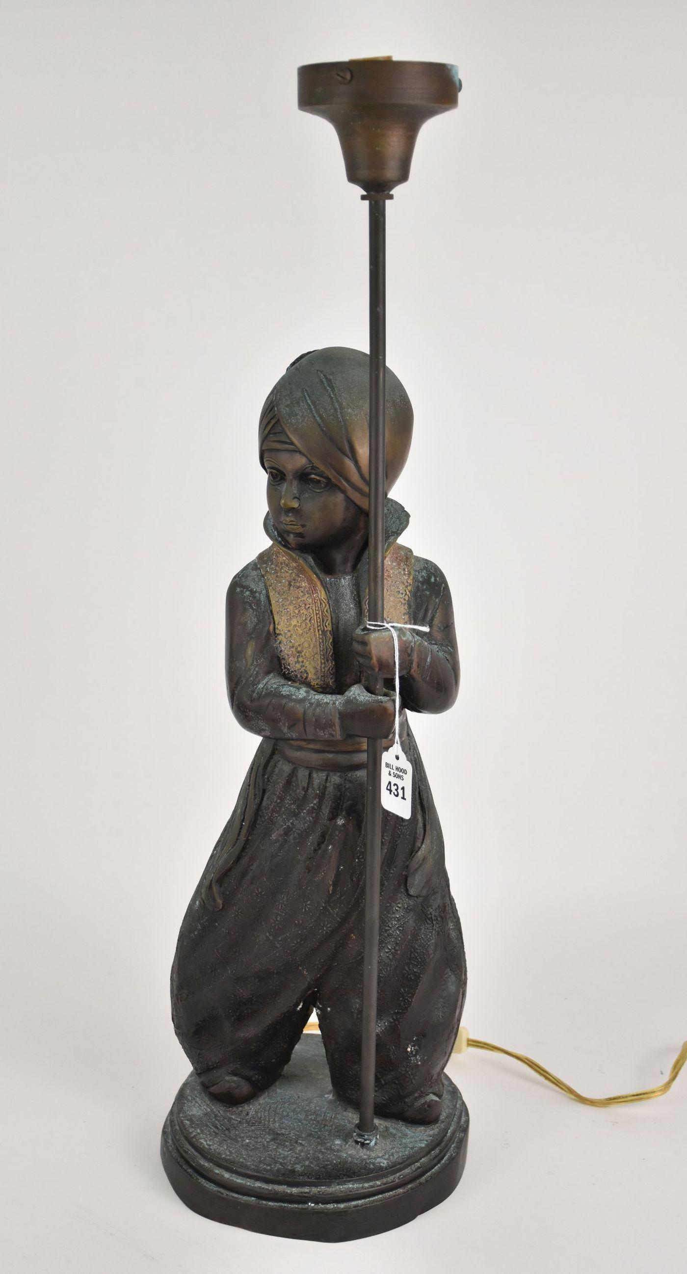 Patinated Bronze Figural Lamp of a Turkish Boy - an Orientalist bronze figural lamp of a turbaned (1 of 7)