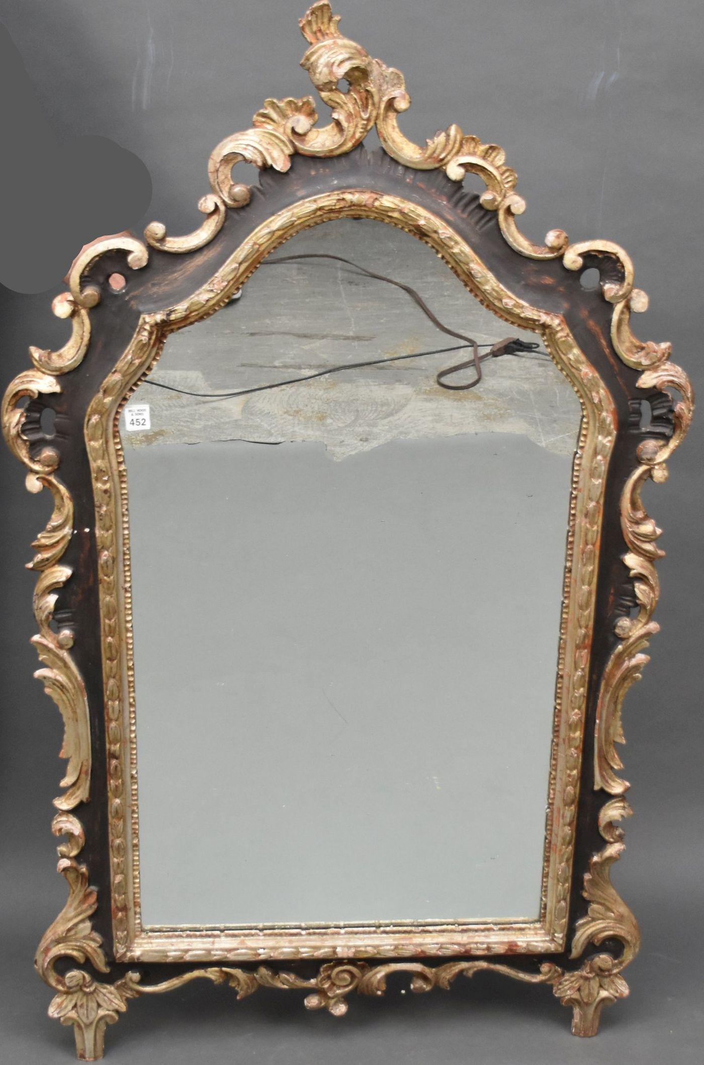 Antique Mirror, Carved Wood with Silver & Black, 52"h x 30"w: Antique Mirror, Carved Wood with Silver & Black, 52"h x 30"w