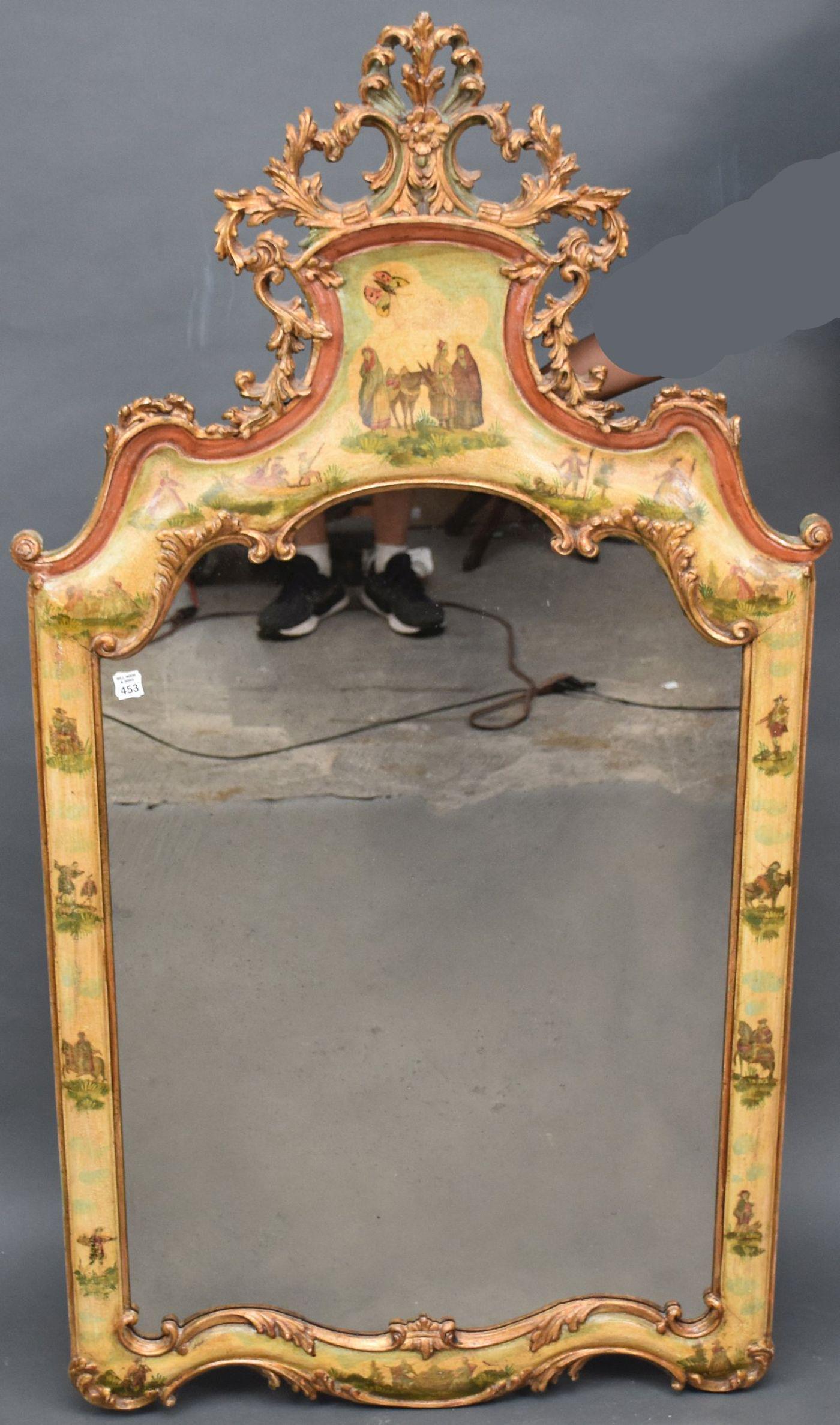 Antique Mirror, Italian Carved Designs on Yellow Background, 60"h x 32"w: Antique Mirror, Italian Carved Designs on Yellow Background, 60"h x 32"w