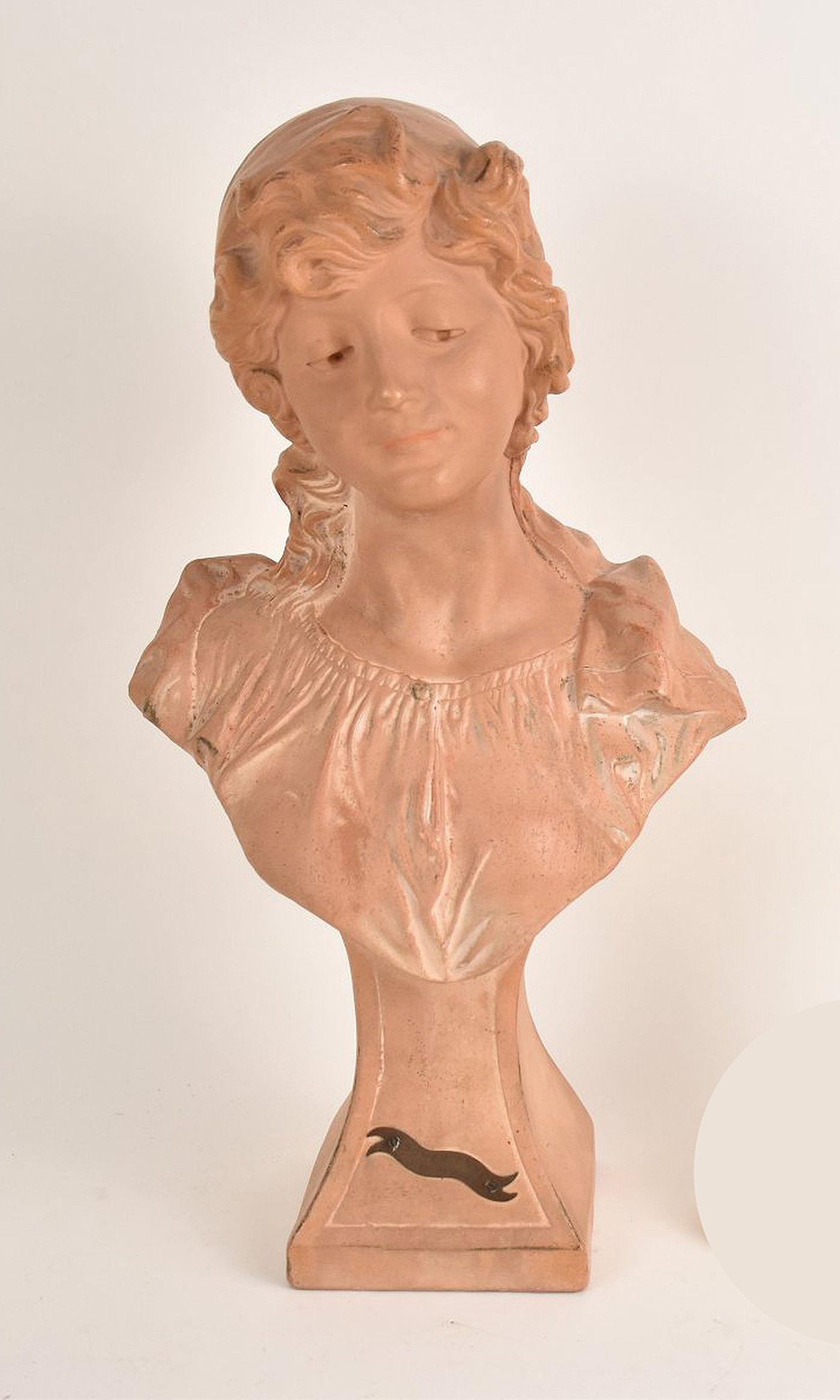 Le Guluche (French, 1849-1915) "Bohemienne" Art Nouveau Terracotta Bust of A Young Girl - a (1 of 7)