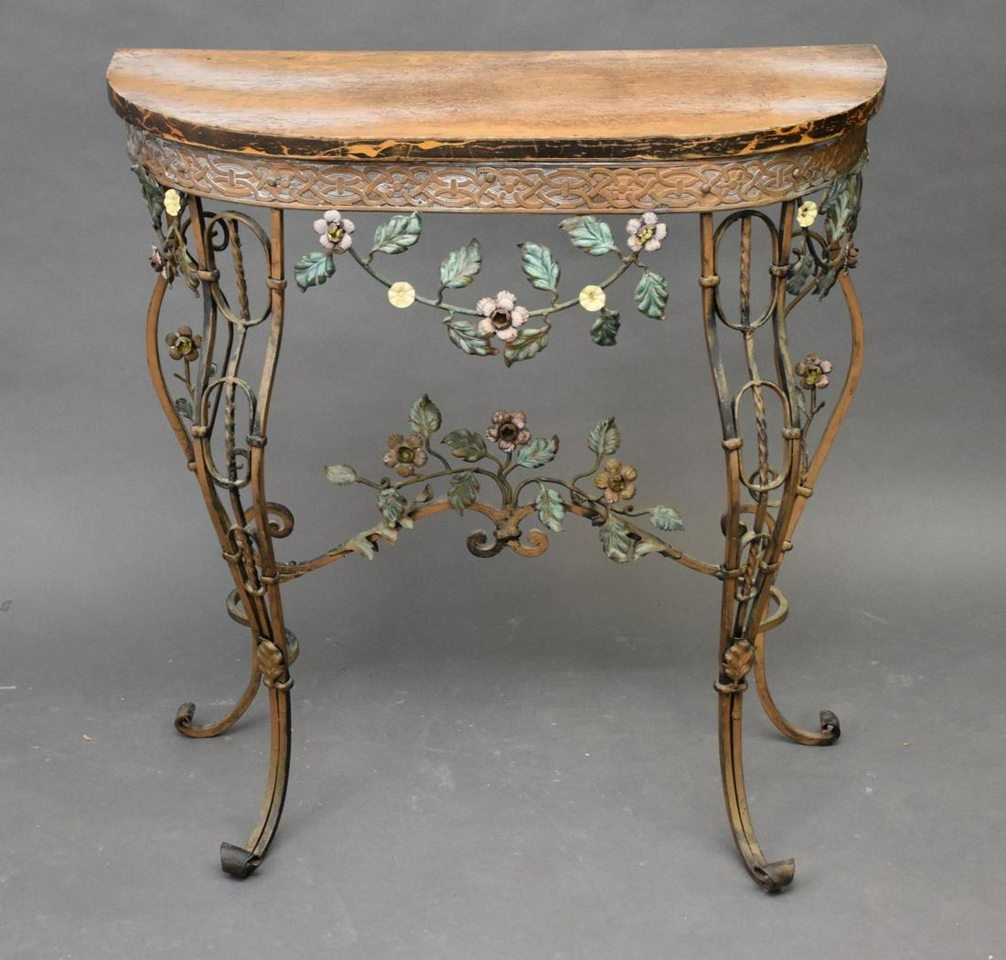 Iron Console with Conforming Top, Floral Motif, 31"h x 30"w x 12"d: Iron Console with Conforming Top, Floral Motif, 31"h x 30"w x 12"d