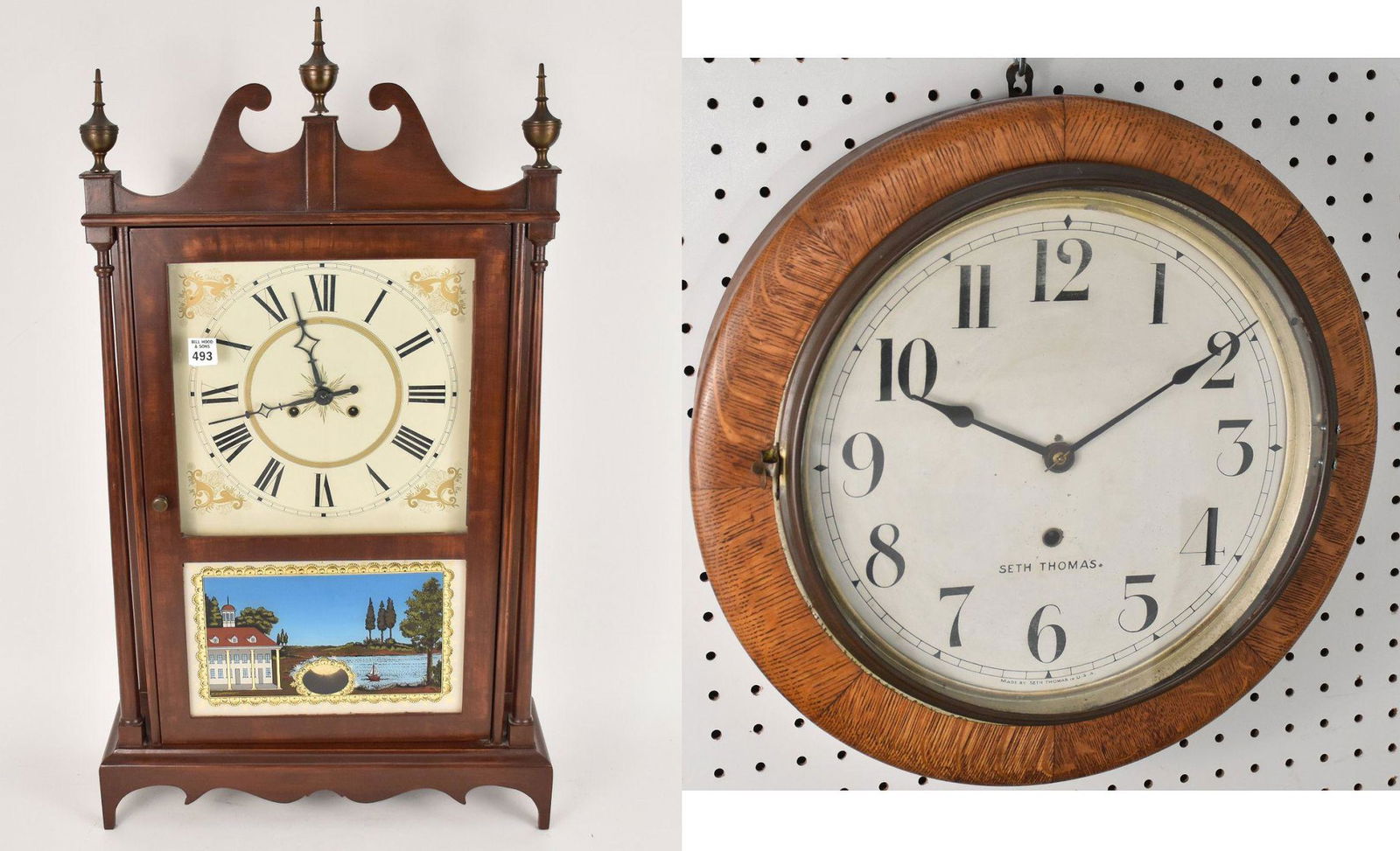 Mantle Clock, Eli Terry Jr, Reverse Painted Front Panel (32"h x 18"w) AND Seth Thomas Round Oak Wall (1 of 13)