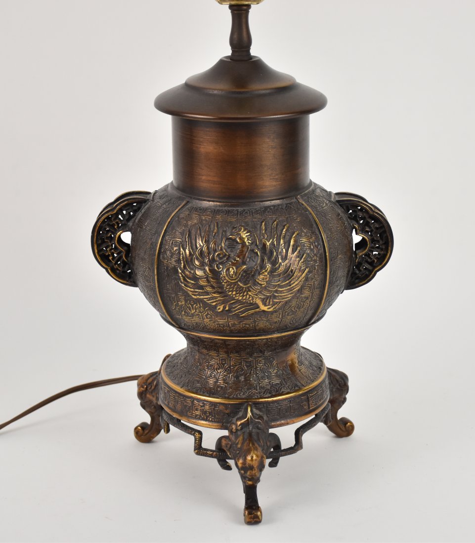 Asian Bronze Style Lamp by Chapman with elephant feet. 12 in. tall x 9 inches wide (1 of 8)