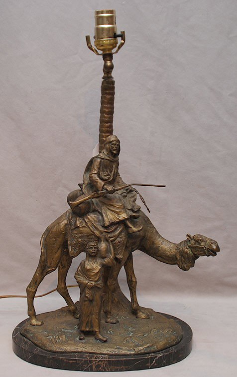 Orientalist bronze lamp, warrior on camel, marked : Orientalist bronze lamp, warrior on camel, marked "Austria" marble base, 18"h x 12"w
