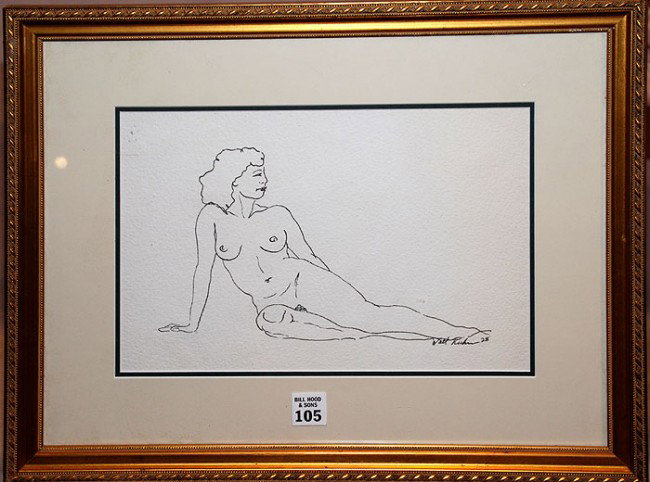 WALT KUHN, American 1872-1949 "Seated Nude" waterc: WALT KUHN, American 1872-1949 "Seated Nude" watercolor on heavy paper 8 ½" x 12 ½ , signed lower right, framed. Provenance: Gift from the artist's daughter To J.M. Ingersoll (copy of a letter from B