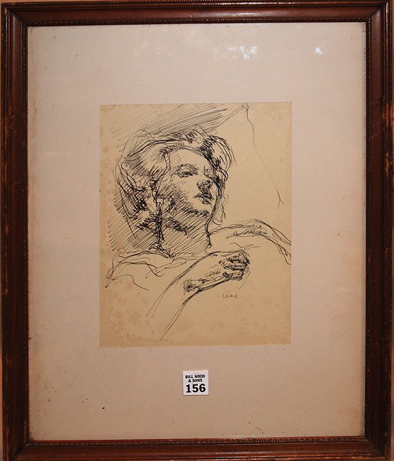 William Auerbach Levy (AMERICAN/RUSSIAN, 1889-1964: William Auerbach Levy (AMERICAN/RUSSIAN, 1889-1964) Pen on paper, Sketch of girl, 10"x7"