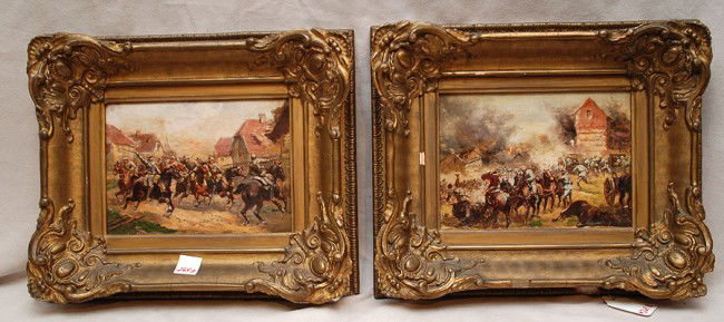 Paul Emile Léon Perboyre French Battle Painting: Paul Emile Léon Perboyre (French 1851 - 1929) Pair Battle Scenes-oil on boards, 6-1/4"x8-3/4" sll.