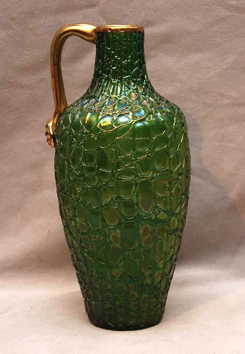 Green Loetz art glass vase, 8"h: Green Loetz art glass vase, 8"h
