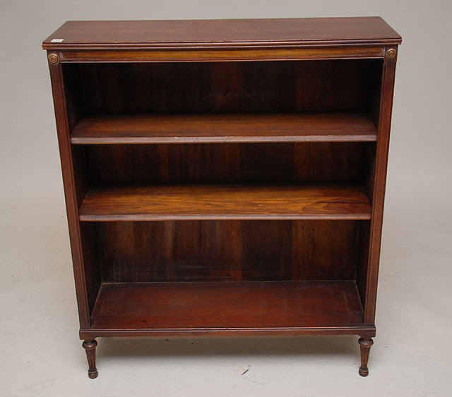 2pcs. Circa 1940's mahogany each with painted desi: 2pcs. Circa 1940's mahogany each with painted designs, coffee table on great ball & claw feet with rope border and bookcase with Romanesque painting on sides, 41 1/2"h x 36"w x 11 1/2"d (bookcase) and