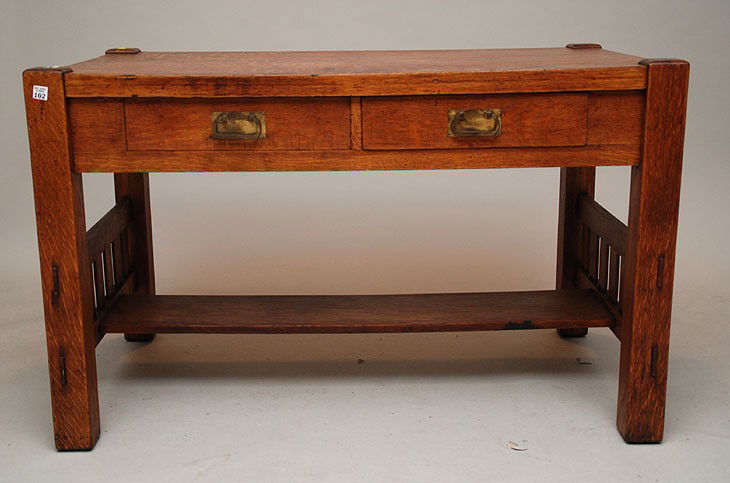 Mission oak desk with 2 side by side drawers, 30"h: Mission oak desk with 2 side by side drawers, 30"h x 48"w x 28"d