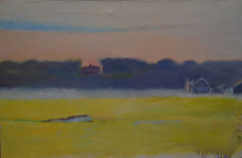 Wolf Kahn (American 1927 - ) oil on canvas, Marsh: Wolf Kahn (American 1927 - ) oil on canvas, Marsh Landscape, written in pencil on stretcher Menemsha Harbor 1972, signed on right side, 22"x33"