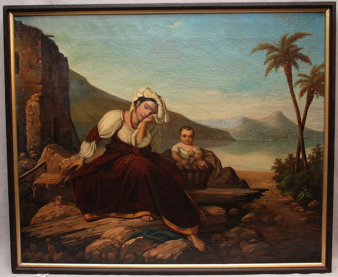 19th Century Spanish School, oil on canvas, Mother: 19th Century Spanish School, oil on canvas, Mother with baby, no visible signature, 23-1/2"x28-1/2"
