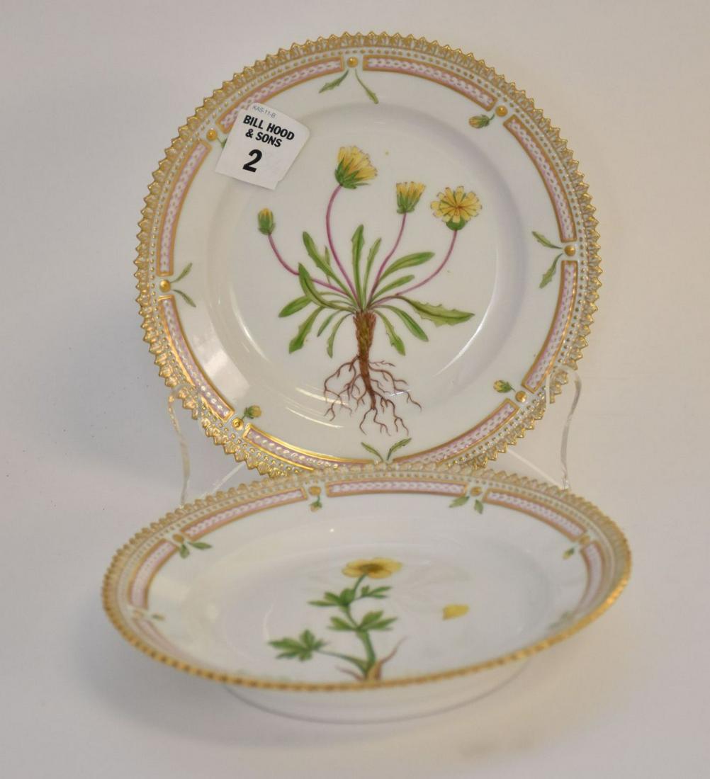 2 Royal Copenhagen Flora Danica Dessert Plates - Denmark. Two fine porcelain plates each featuring a (1 of 5)