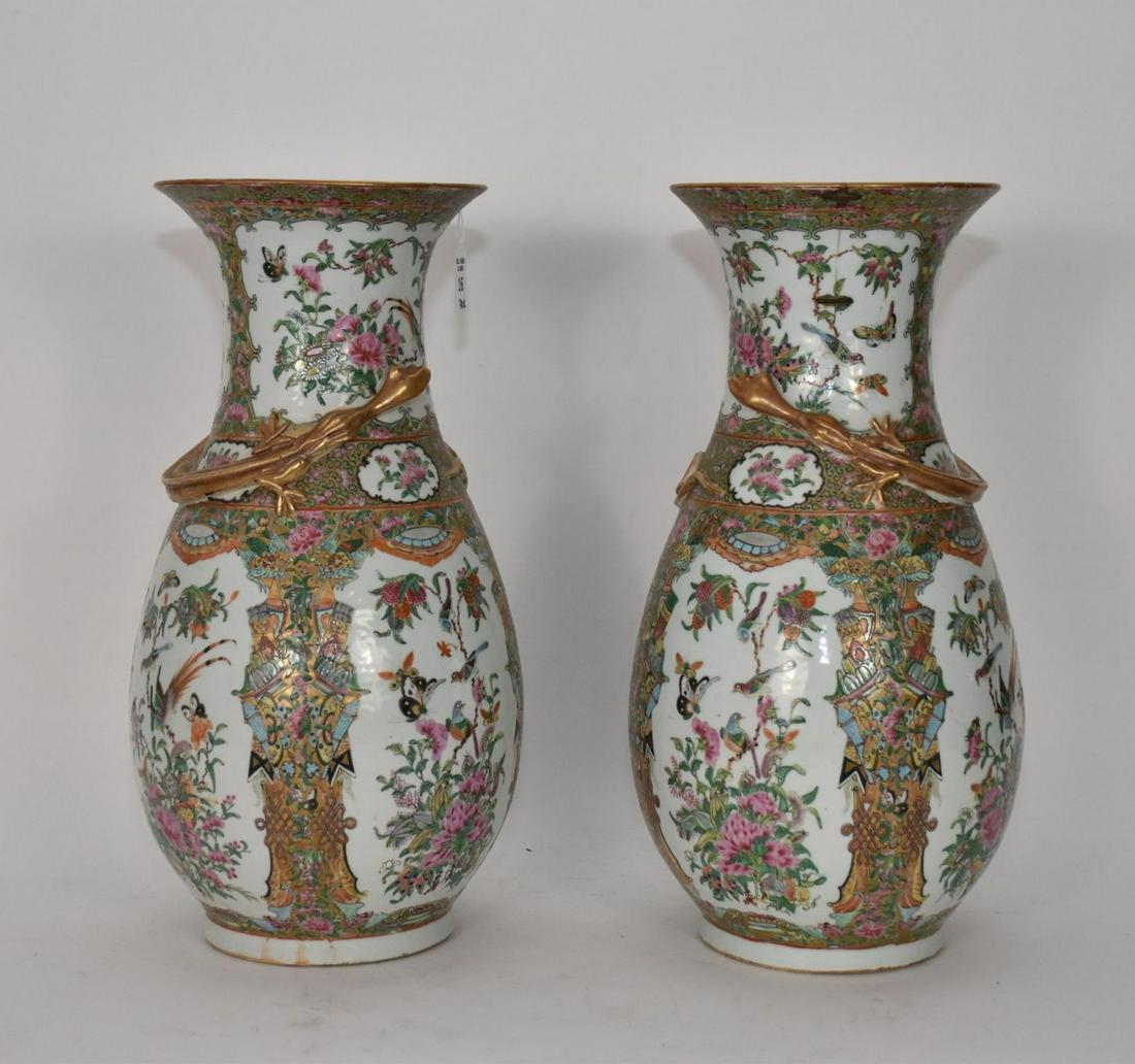 Pair Large Antique Chinese Famille Rose Porcelain Vases - A pair of Famille Rose enamel decorated (1 of 6)