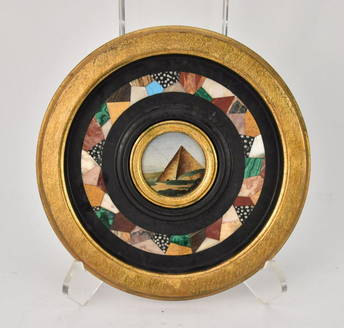 Italian Micro mosaic & Pietra Dura Plaque of a Great Pyramid - small gilt framed central micro (1 of 4)
