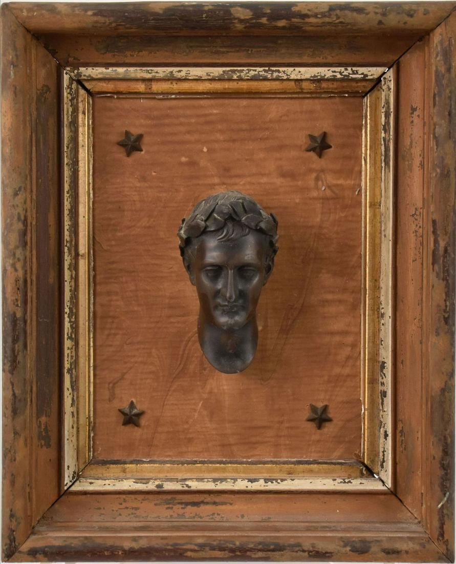 Antique Framed Greek-Style Classical Head - 19th century. A patinated metal Greek-style classical (1 of 4)