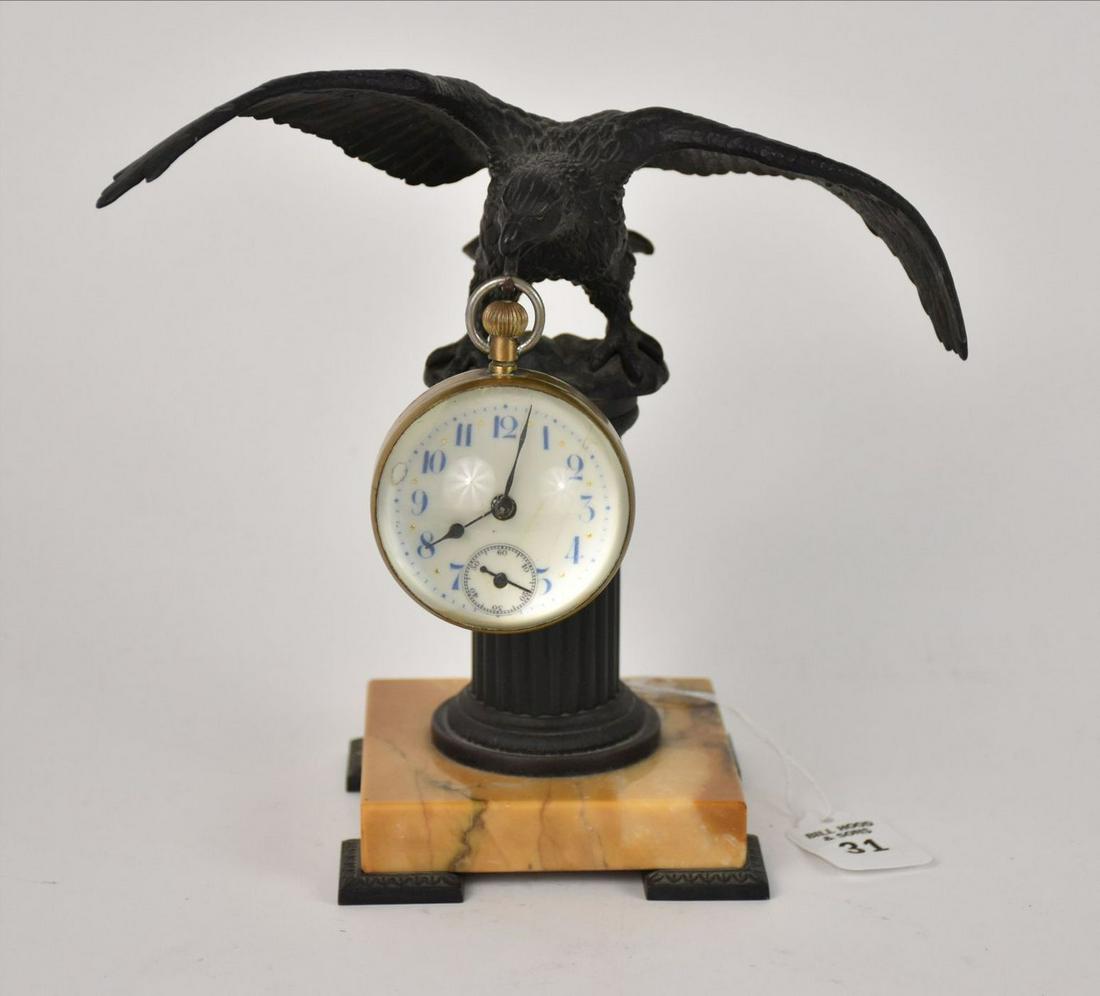 Antique Grand Tour Bronze Eagle Watch Holder & Ball Clock - A dark patinated bronze eagle figure (1 of 4)