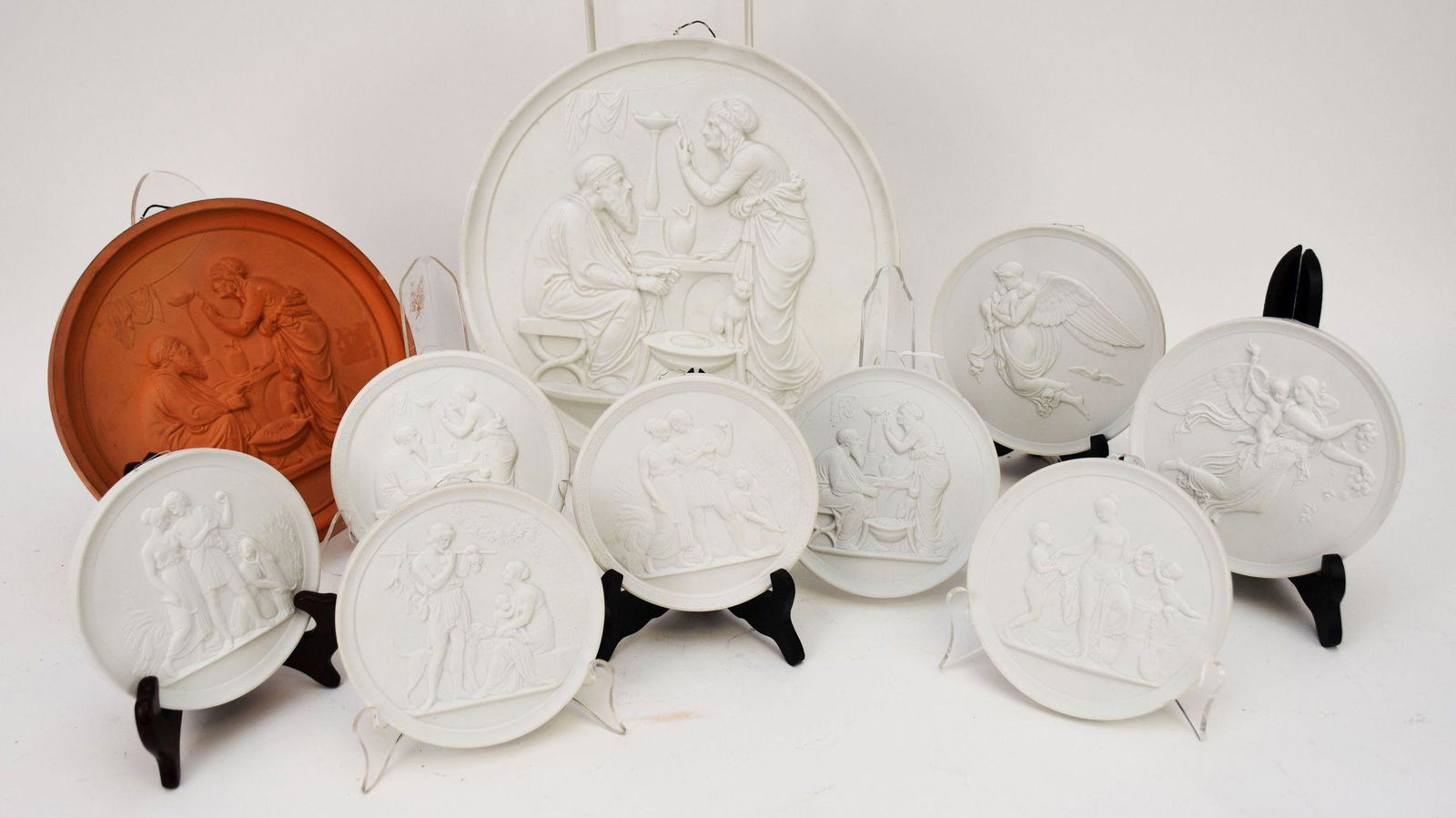 Collection of 10 ENERET Copenhagen Plaques of Bisque & Terracotta P. IPSEN - Denmark. Grouping of (1 of 3)