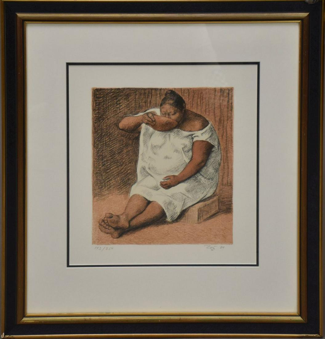 Francisco Zuniga (Mexican 1912 - 1998) Lithograph-1984. Mujer Bebiendo (Woman Drinking). Pencil (1 of 4)