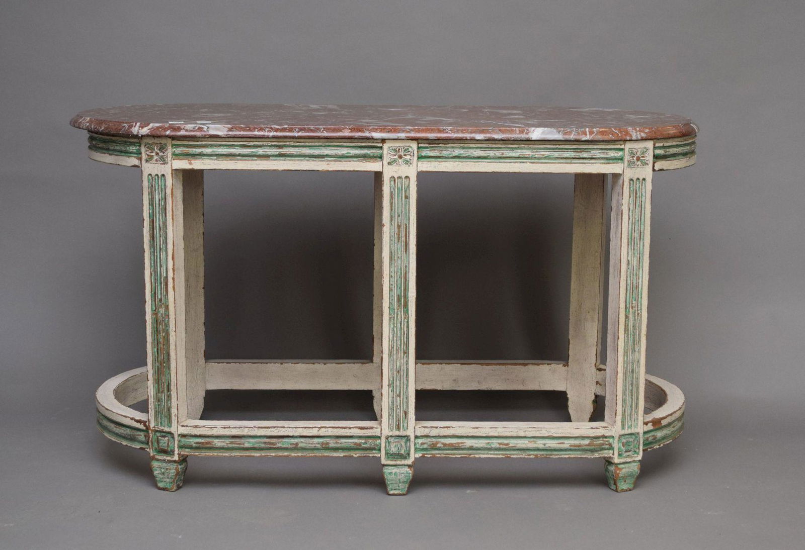 Italian Painted Console with Rounded Ends, Rouge Marble Top, 26 1/2"h x 46"w x 20"d (1 of 4)