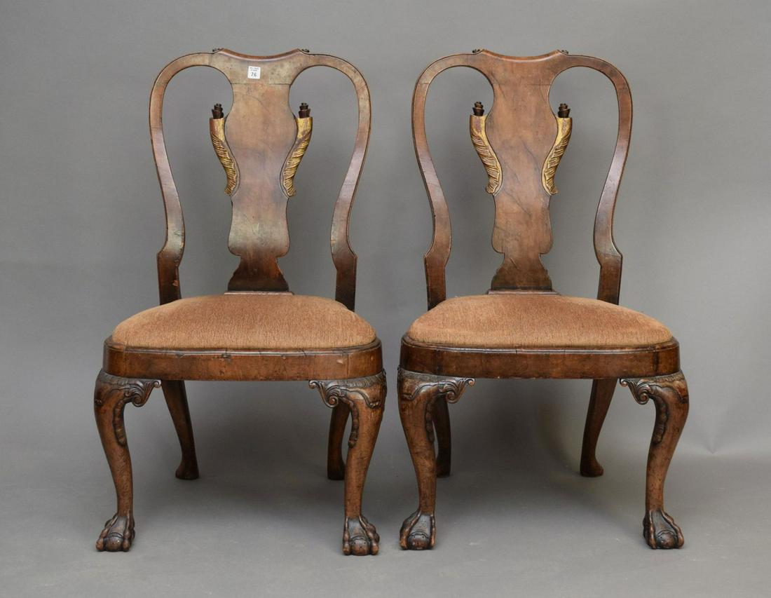 Pair Fruitwood Side Chairs, Vase Splat Back with Upholstered Seat: Pair Fruitwood Side Chairs, Vase Splat Back with Upholstered Seat