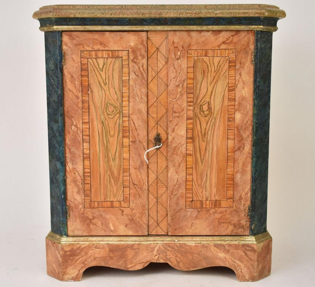 Miniature Painted Cabinet, Signed Myra Leonard Zahn, Faux Lapis, Marble Faux Bois, 16"h x 14"w x 8 (1 of 6)