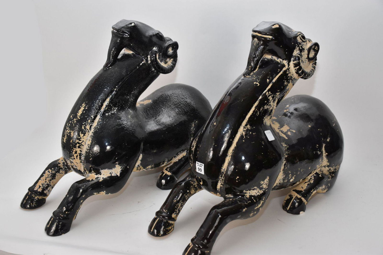Pair Reclining Black Ceramic Rams, 18"h x 24"w (1 of 4)