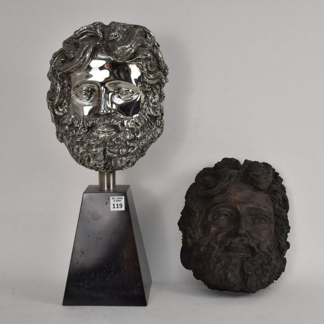 Polished Steel Sculpture of Head, Jupiter Series, Ronald Goodman, Sold With Composition Head (1 of 4)