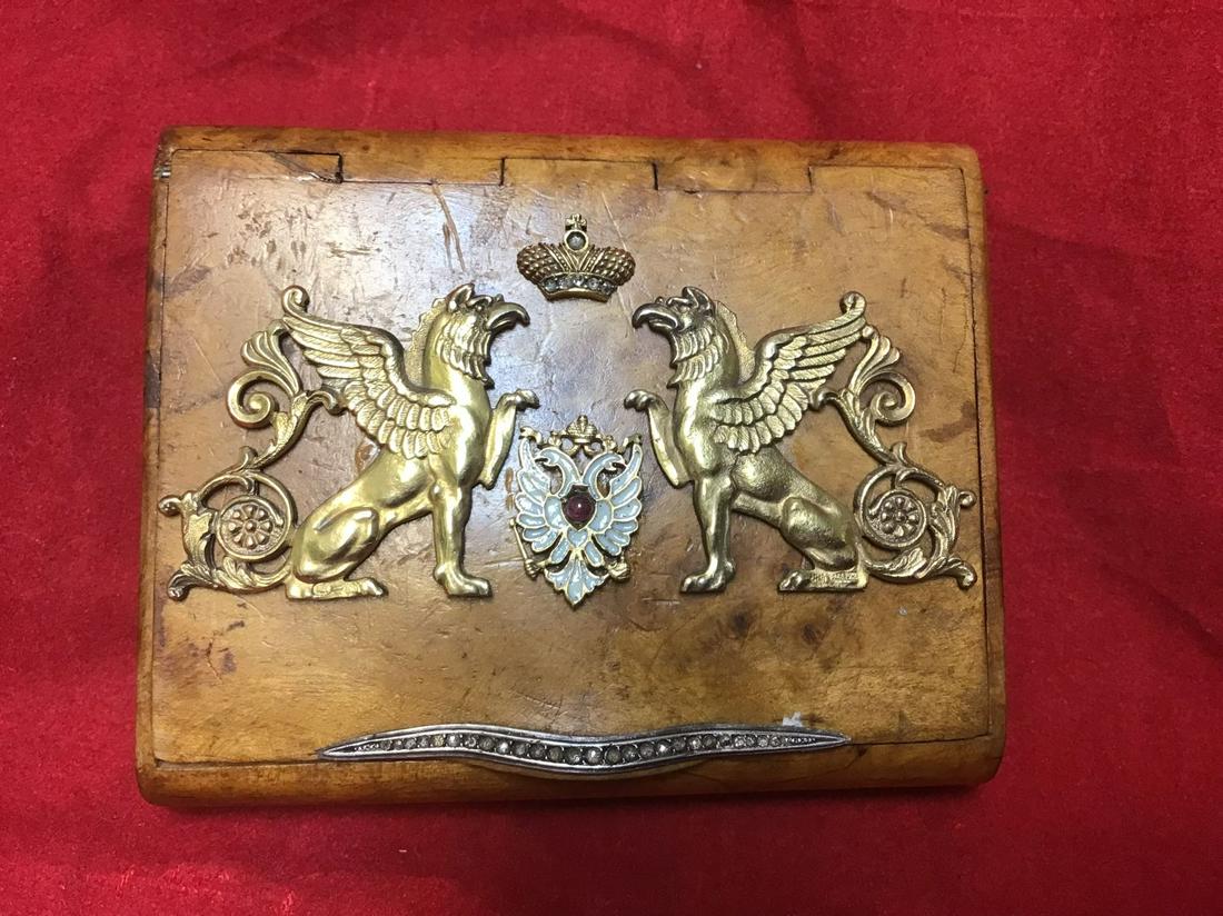 Russian Antique Silver enamel  diamond Karelian birch cigarette  case stamped 88 and maker marks 3.4 (1 of 7)