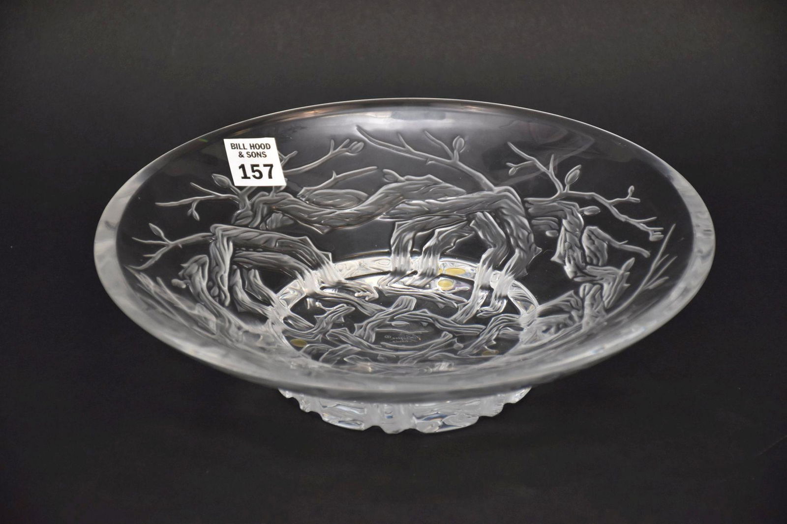 Lalique France Crystal Centerpiece Bowl - a clear and frosted glass flaring bowl with twisted vine (1 of 5)