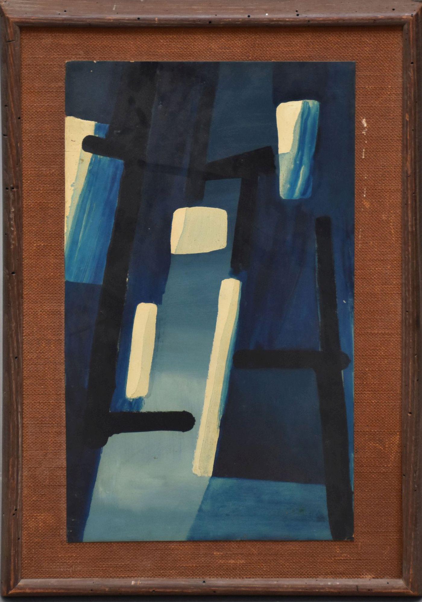 Nina Tryggvadottir (1913 - 1968) oil on canvas, Abstract Composition.  burlap and wood frame, signed (1 of 4)