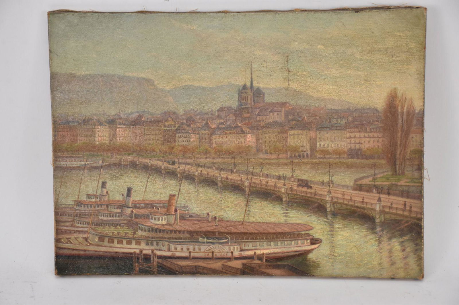 European School oil on canvas ca. 1925, view of Switzerland. No apparent signature.  Unframed small (1 of 4)