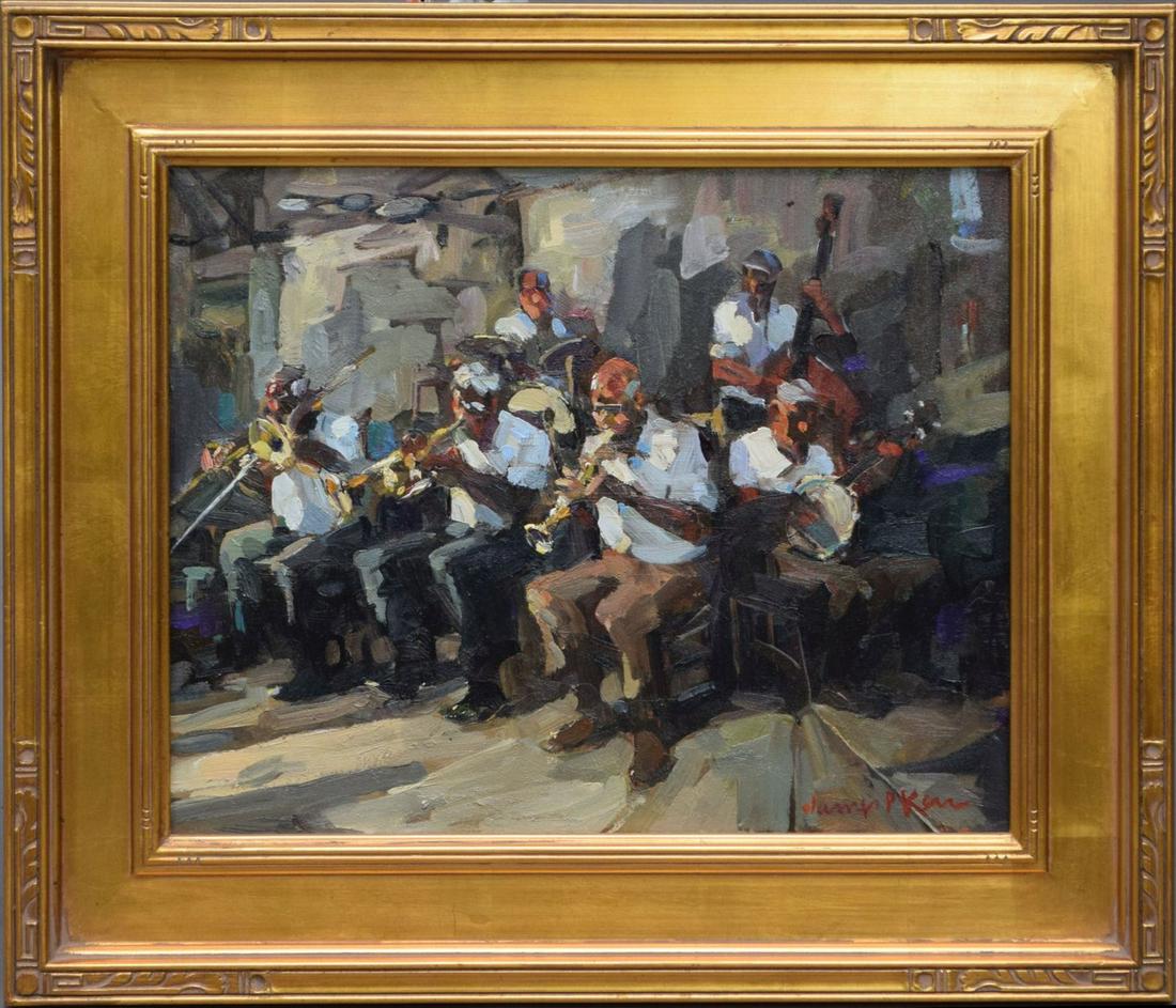 James P. Kerr (American, b. 1953) oil on canvas, SATURDAY NIGHT, canvas 16 x 20 overall framed size (1 of 7)