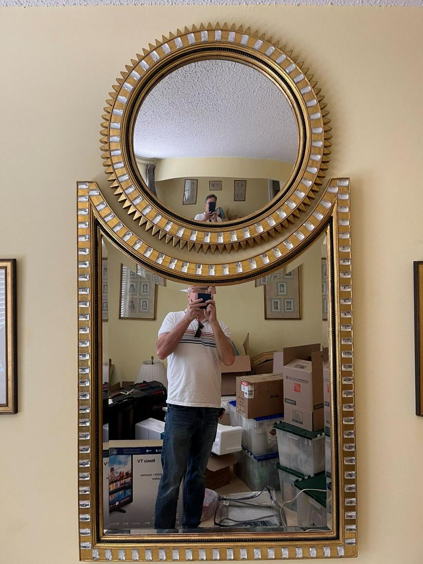 2 Piece Mirror, Gilded & Beaded, Round Mirror (31"h x 30"dia) Sits Above U Shape Mirror (46"h x (1 of 5)