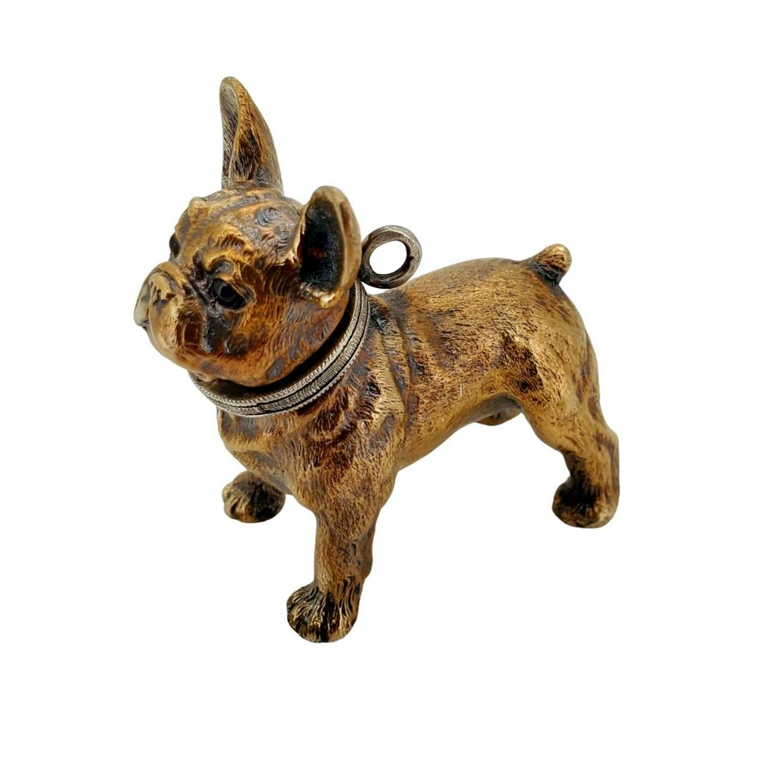 Antique Vintage Gilded Silver French Bulldog Figure with Ruby Eyes, Hallmarks 88 IP KF in Cyrillic, (1 of 5)