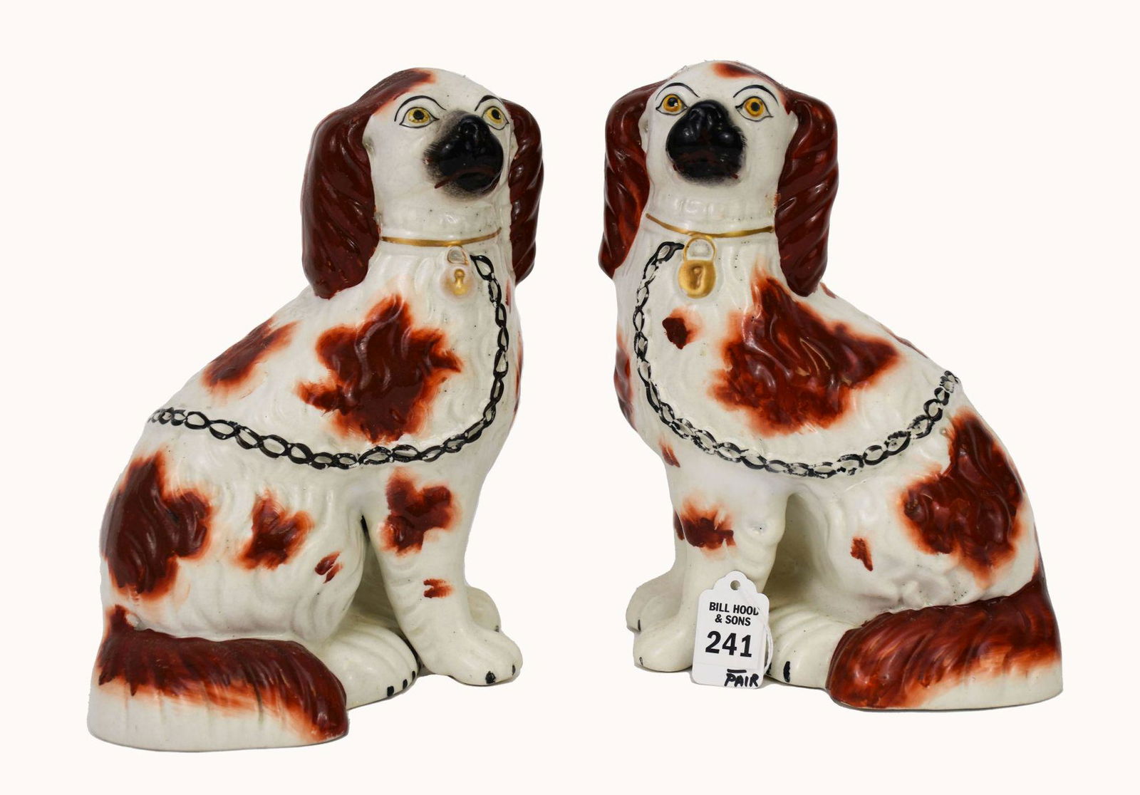 Pair Vintage Staffordshire Dog Figures - 20th Century. 9 1/4" H. Condition: Some age appropriate (1 of 3)