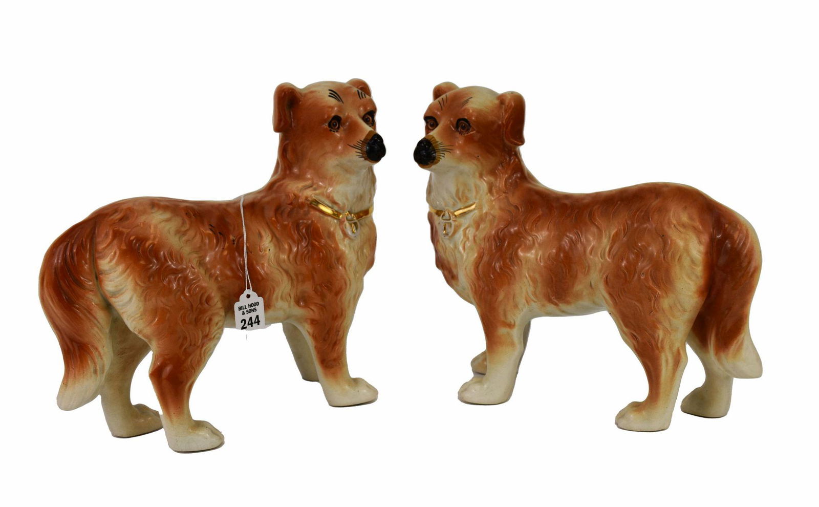 Pair of Large Staffordshire Standing Collie Dogs - Ceramic dog figures with gilt accents and glass (1 of 4)